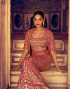 Anaita Magenta Georgette Stitched 3 Piece Set With Embroidery Zarkan Work | Grocsy