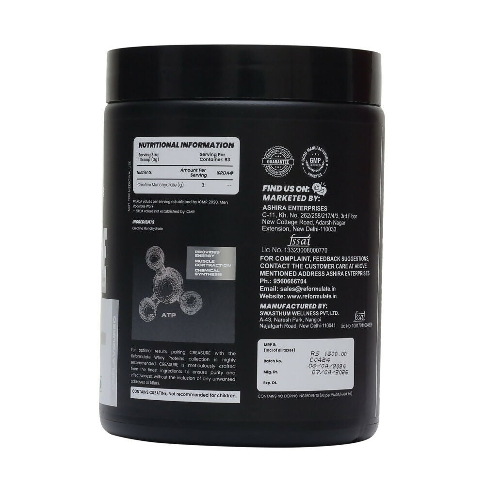 Reformulate Creasure I Creatine Monohydrate I Boost Immune System 3G Of Pure Creatine Nutraceutical - Unflavoured | Grocsy