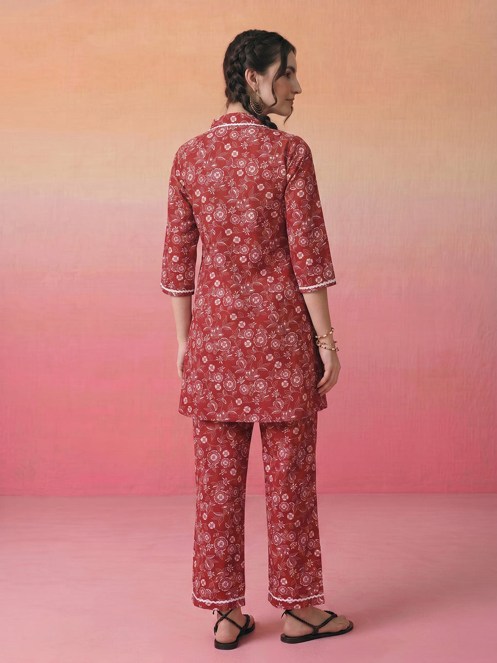 Janasya Rust A-Line Rayon Blend Pant Co-ord Sets | Grocsy