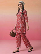 Janasya Rust A-Line Rayon Blend Pant Co-ord Sets | Grocsy