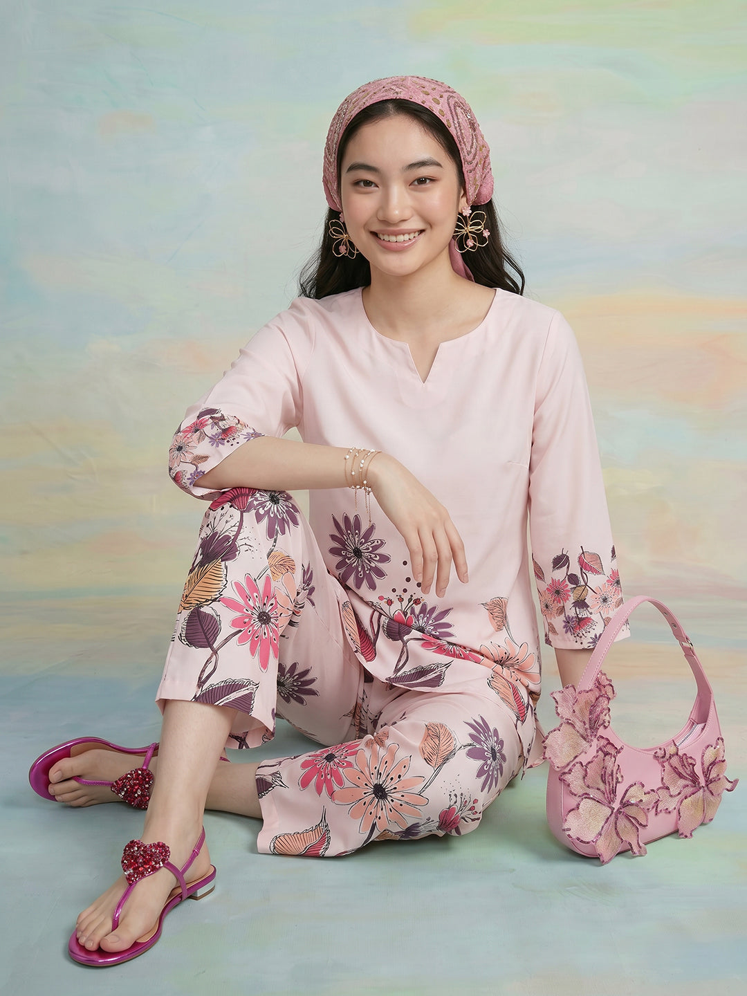 Janasya Peach A-Line Rayon Pant Co-ord Sets | Grocsy