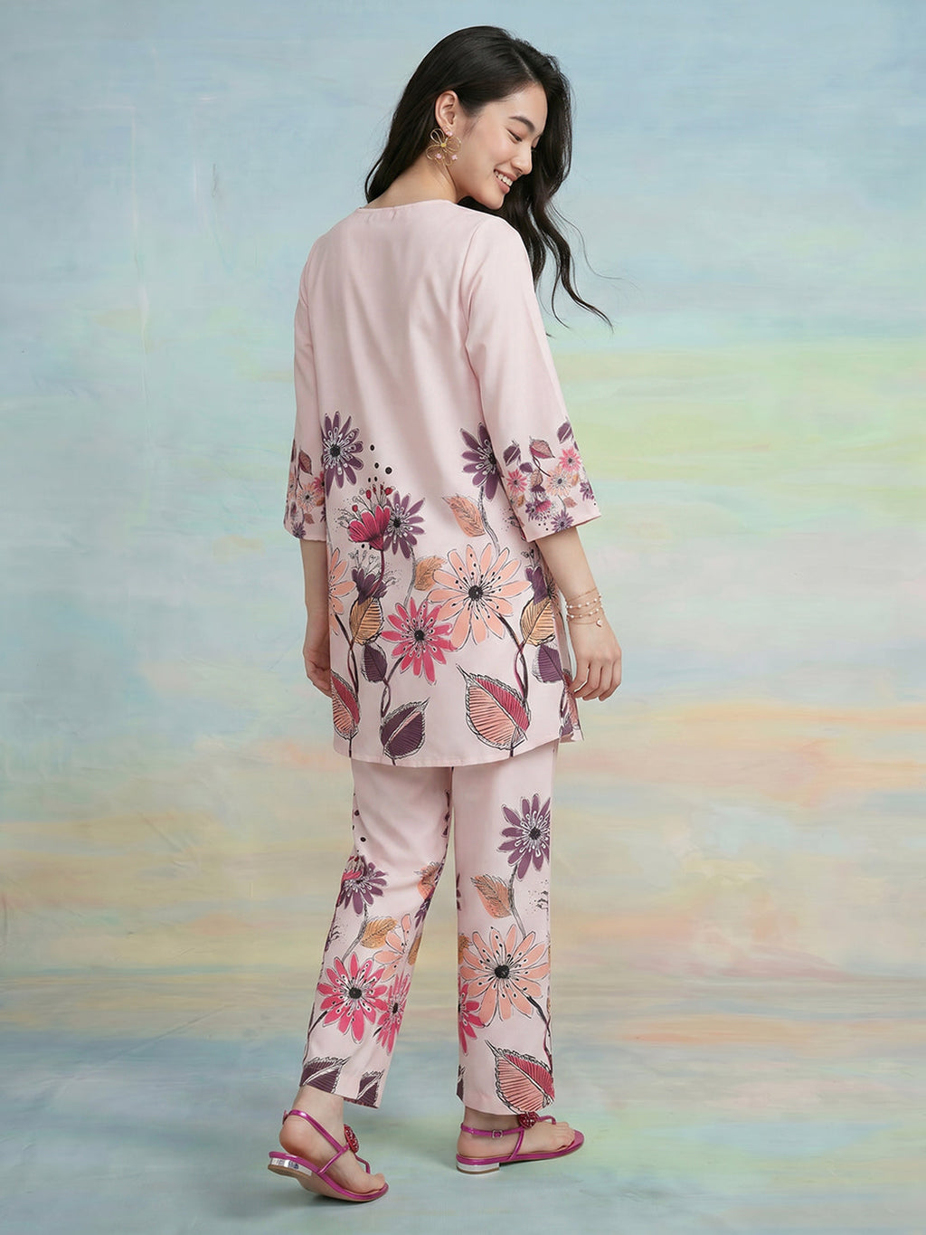 Janasya Peach A-Line Rayon Pant Co-ord Sets | Grocsy