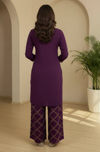Janasya Purple Straight Rayon Blend Pant Co-ord Sets | Grocsy