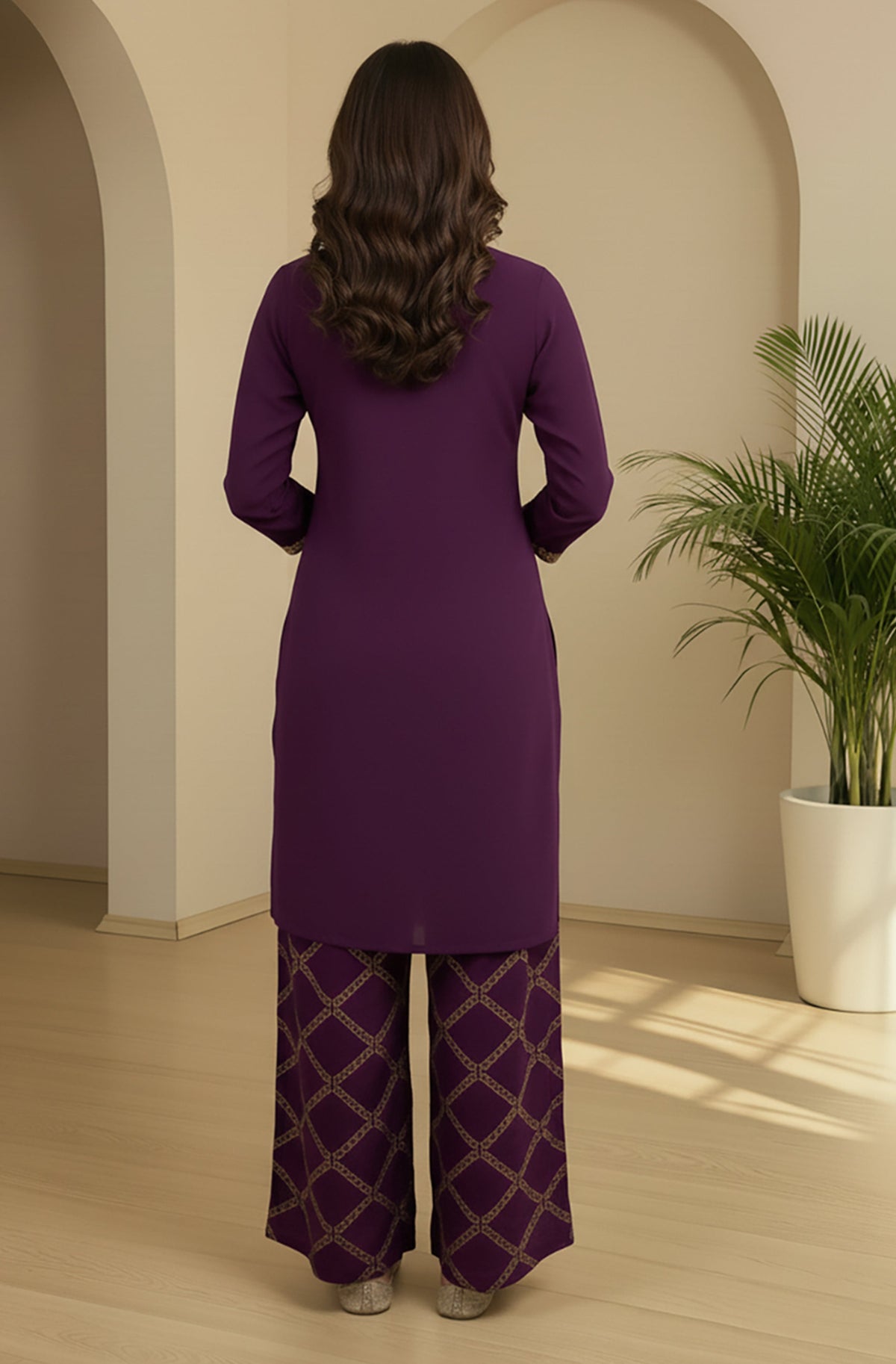 Janasya Purple Straight Rayon Blend Pant Co-ord Sets | Grocsy