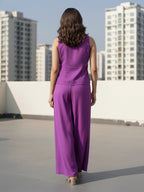 Janasya Purple Straight Silk Blend Pant Co-ord Sets | Grocsy