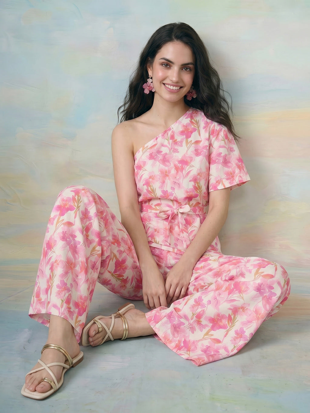Janasya Pink Straight Crepe Pant Co-ord Sets | Grocsy