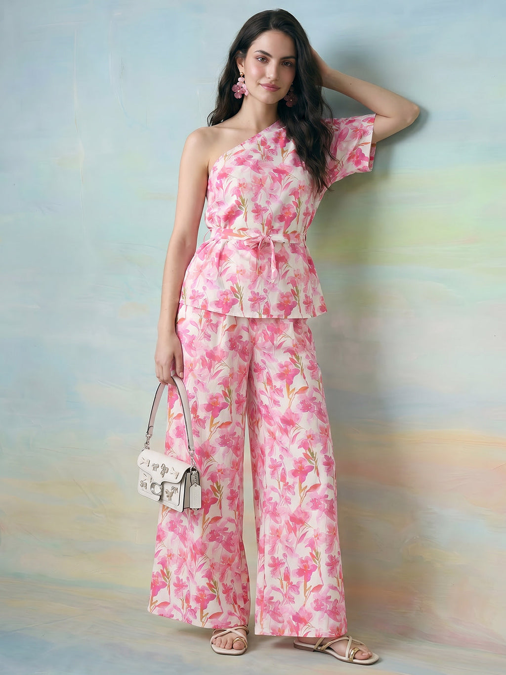 Janasya Pink Straight Crepe Pant Co-ord Sets | Grocsy