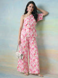 Janasya Pink Straight Crepe Pant Co-ord Sets | Grocsy