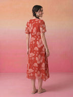 Janasya Rust A-Line Chiffon Dress | Grocsy