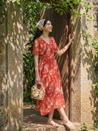 Janasya Rust A-Line Chiffon Dress | Grocsy