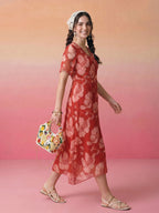 Janasya Rust A-Line Chiffon Dress | Grocsy
