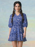 Janasya Blue Fit & Flare Rayon Blend Dress | Grocsy