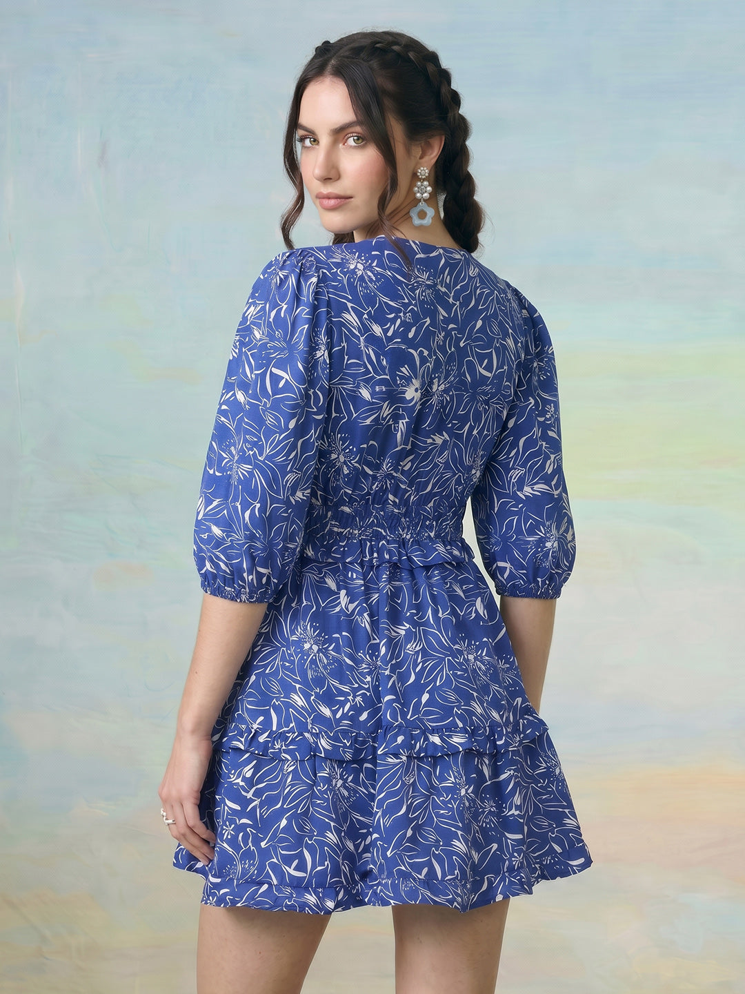 Janasya Blue Fit & Flare Rayon Blend Dress | Grocsy