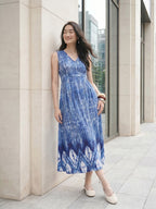 Janasya Navy Blue Wrap Rayon Blend Dress | Grocsy