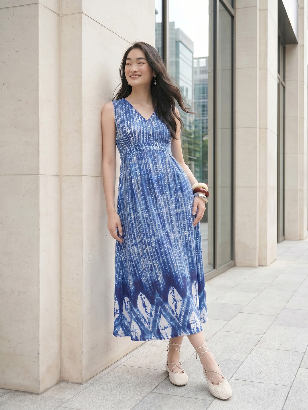 Janasya Navy Blue Wrap Rayon Blend Dress | Grocsy