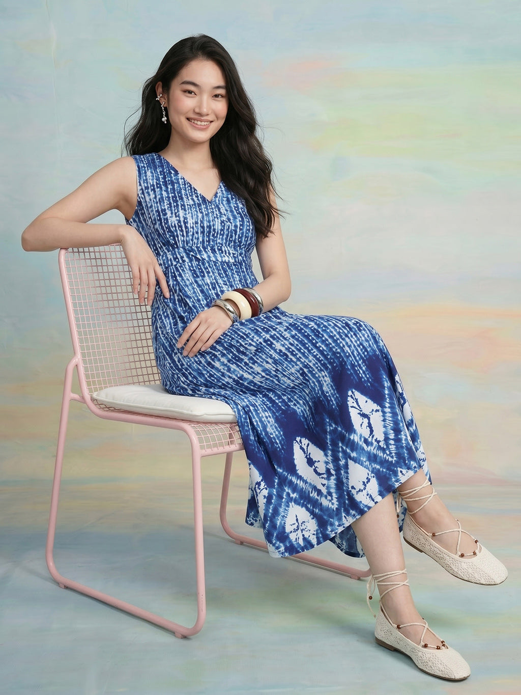 Janasya Navy Blue Wrap Rayon Blend Dress | Grocsy