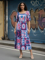 Janasya Lavender Fit & Flare Rayon Blend Dress | Grocsy