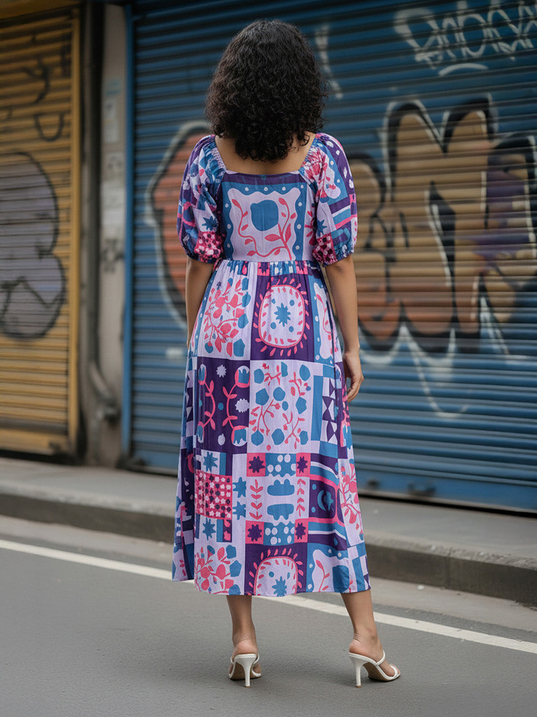 Janasya Lavender Fit & Flare Rayon Blend Dress | Grocsy