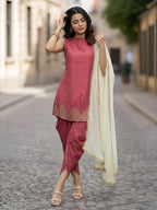 Janasya Mauve A-Line Silk Blend Kurta,Bottom & Dupatta | Grocsy