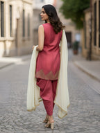 Janasya Mauve A-Line Silk Blend Kurta,Bottom & Dupatta | Grocsy