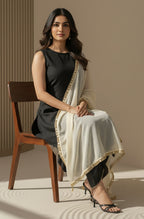 Janasya Black A-Line Silk Blend Kurta,Bottom & Dupatta | Grocsy