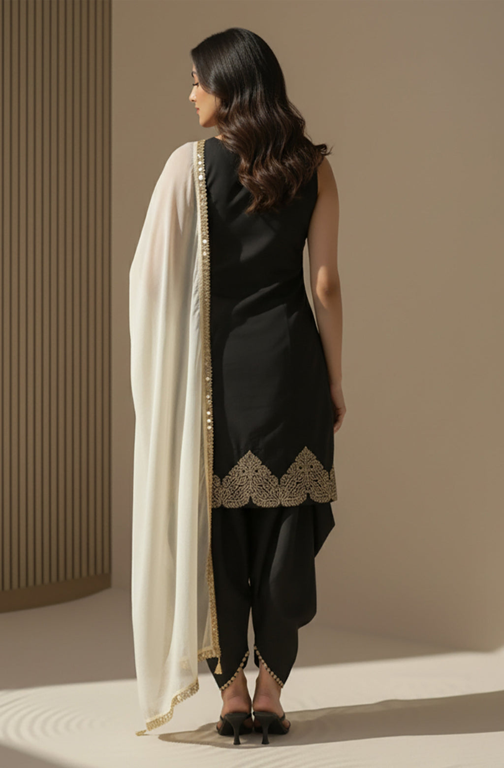 Janasya Black A-Line Silk Blend Kurta,Bottom & Dupatta | Grocsy
