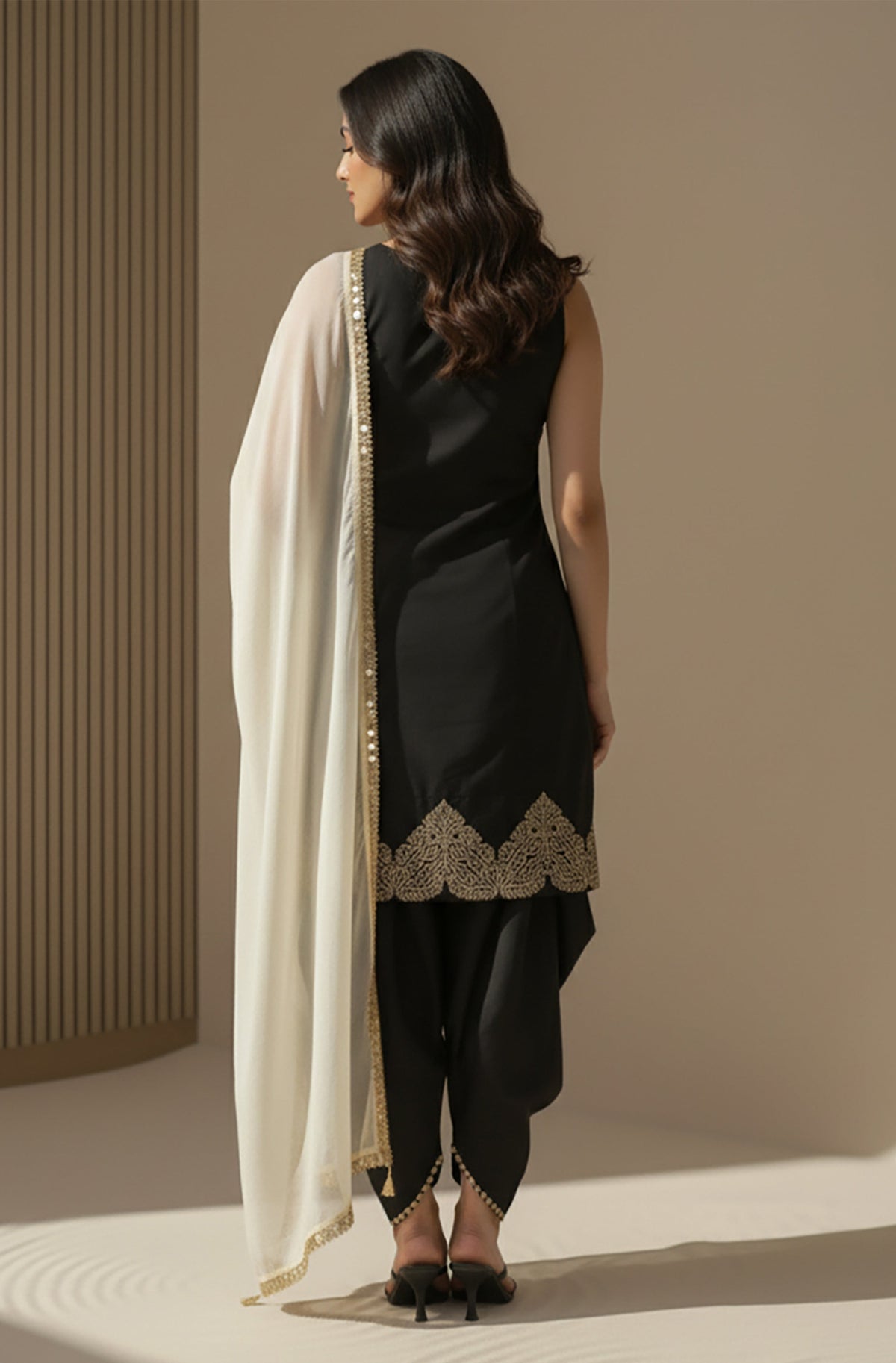 Janasya Black A-Line Silk Blend Kurta,Bottom & Dupatta | Grocsy