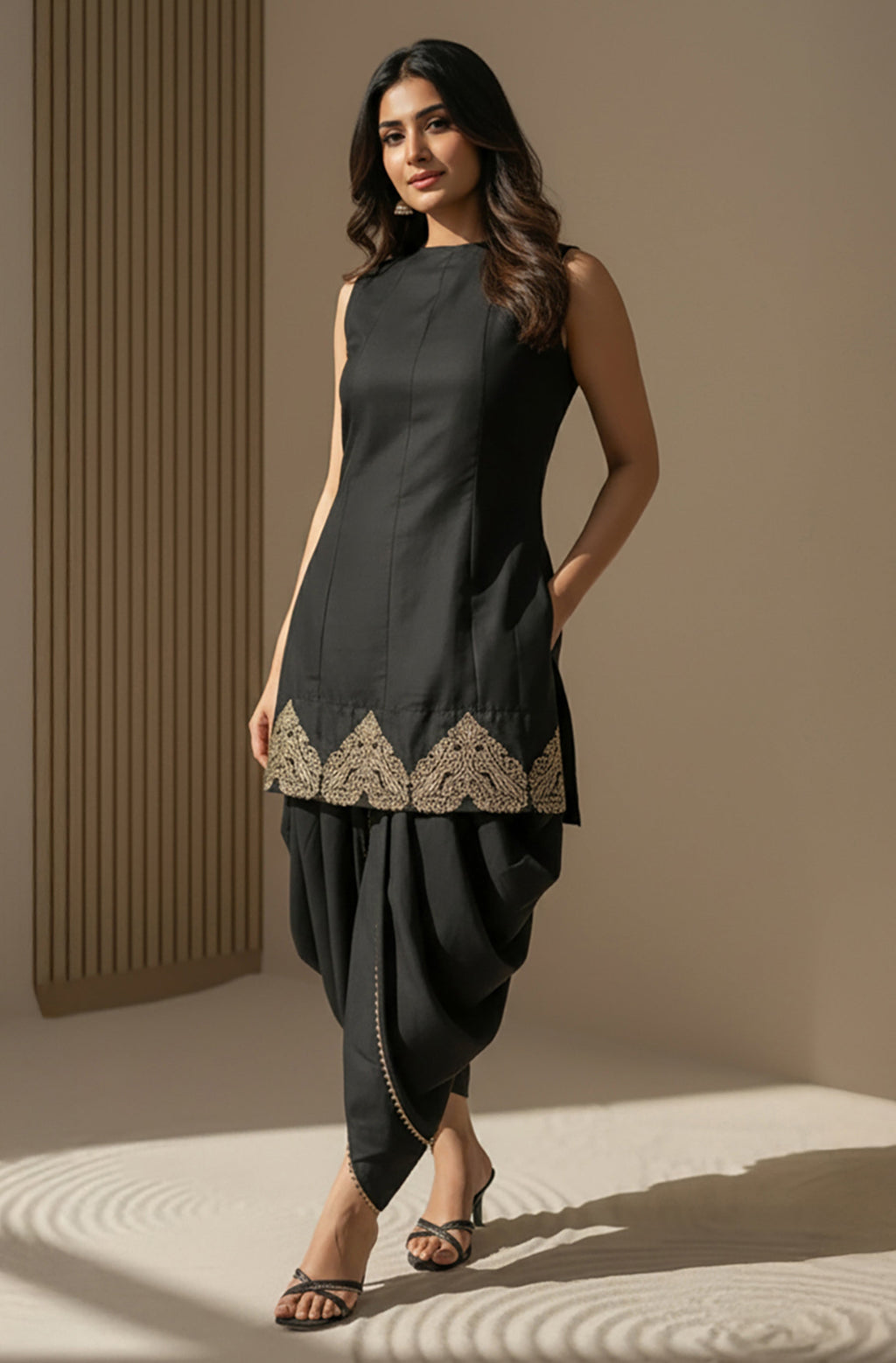 Janasya Black A-Line Silk Blend Kurta,Bottom & Dupatta | Grocsy