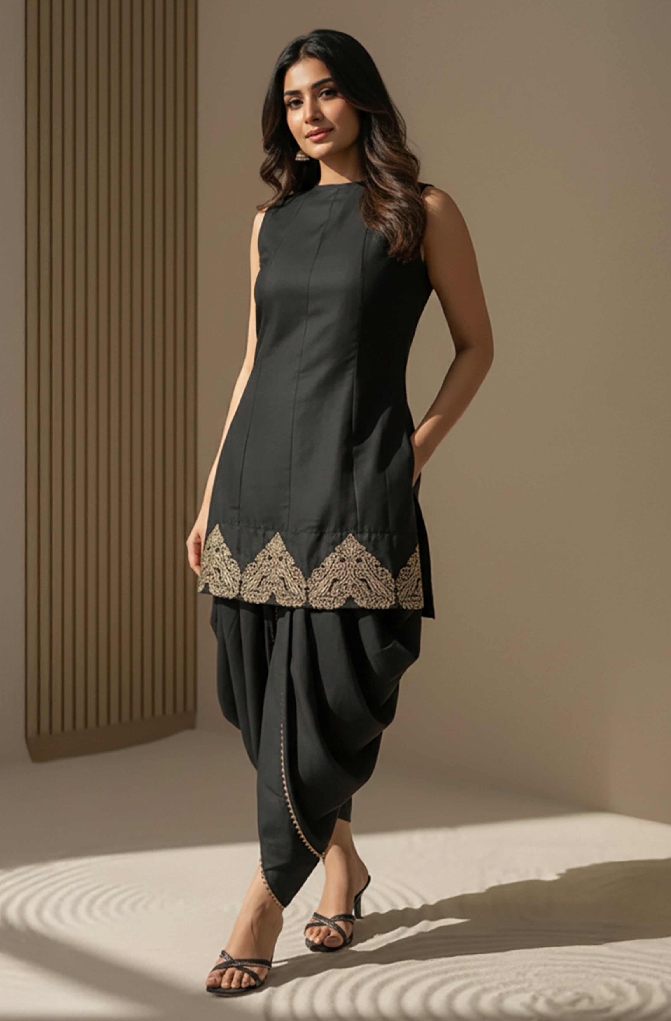 Janasya Black A-Line Silk Blend Kurta,Bottom & Dupatta | Grocsy