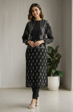 Janasya Black Straight Georgette Kurta, Bottom & Inner | Grocsy