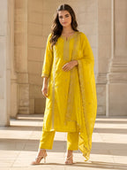 Janasya Yellow Straight Silk Blend Kurta,Bottom & Dupatta | Grocsy