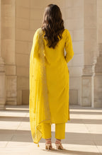 Janasya Yellow Straight Silk Blend Kurta,Bottom & Dupatta | Grocsy
