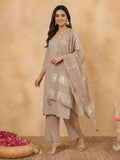 Janasya Beige Straight Cotton Blend Kurta,Bottom & Dupatta | Grocsy