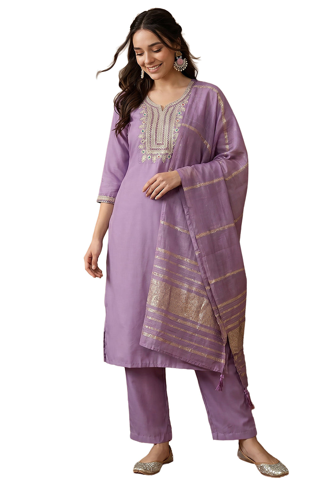Janasya Lavender Straight Rayon Blend Kurta,Bottom & Dupatta | Grocsy