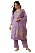 Janasya Lavender Straight Rayon Blend Kurta,Bottom & Dupatta | Grocsy