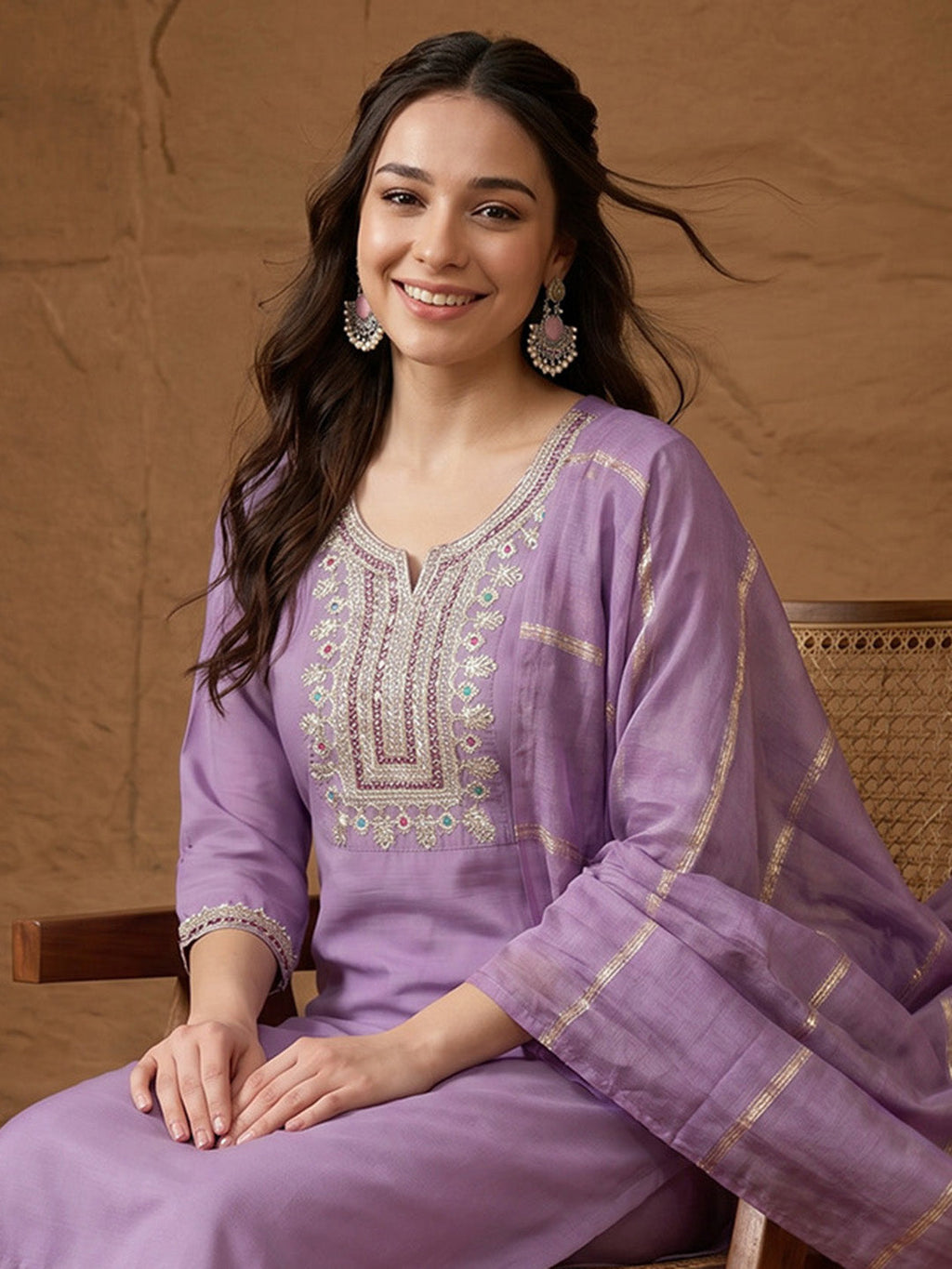 Janasya Lavender Straight Rayon Blend Kurta,Bottom & Dupatta | Grocsy