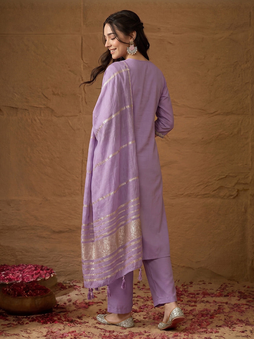 Janasya Lavender Straight Rayon Blend Kurta,Bottom & Dupatta | Grocsy
