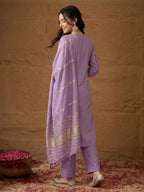 Janasya Lavender Straight Rayon Blend Kurta,Bottom & Dupatta | Grocsy