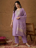 Janasya Lavender Straight Rayon Blend Kurta,Bottom & Dupatta | Grocsy