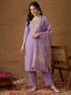 Janasya Lavender Straight Rayon Blend Kurta,Bottom & Dupatta | Grocsy