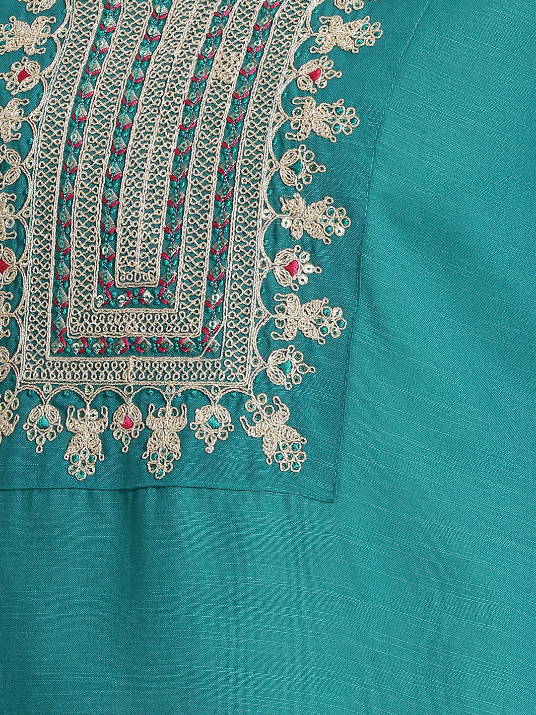Janasya Teal Straight Cotton Blend Kurta,Bottom & Dupatta | Grocsy