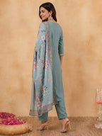 Janasya Sage Straight Rayon Top, Bottom & Dupatta | Grocsy
