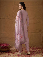 Janasya Lavender Straight Rayon Blend Top, Bottom & Dupatta | Grocsy