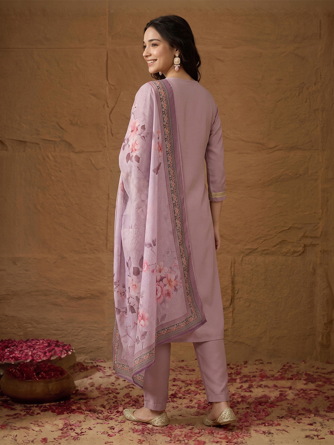 Janasya Lavender Straight Rayon Blend Top, Bottom & Dupatta | Grocsy