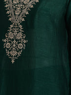 Janasya Dark Green Straight Silk Blend Kurta,Bottom & Dupatta | Grocsy