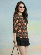 Janasya Black Straight Crepe Top | Grocsy