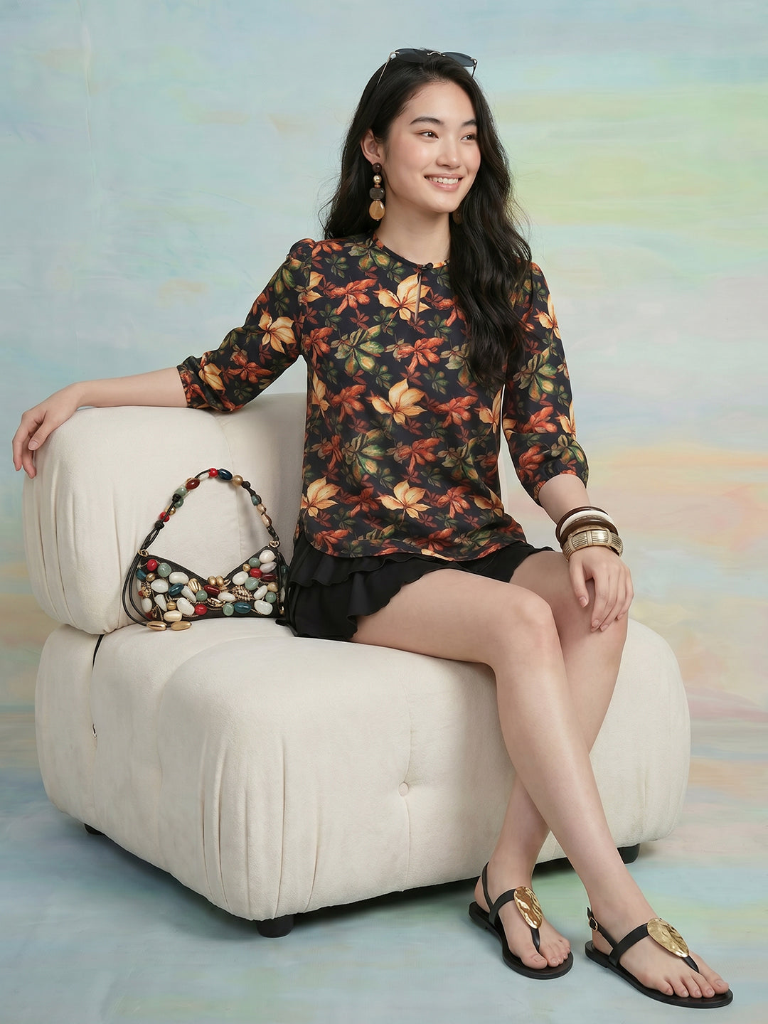 Janasya Black Straight Crepe Top | Grocsy