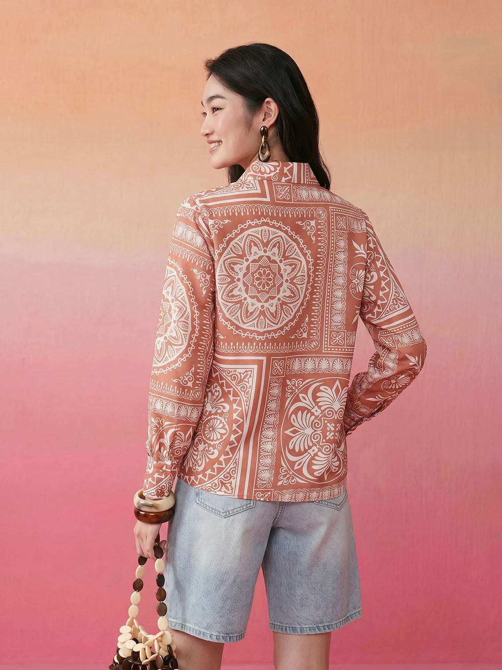 Janasya Rust Shirt Rayon Blend Top | Grocsy