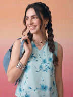Janasya Sky Blue Straight Crepe Top | Grocsy