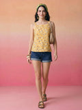 Janasya Mustard Straight Crepe Top | Grocsy
